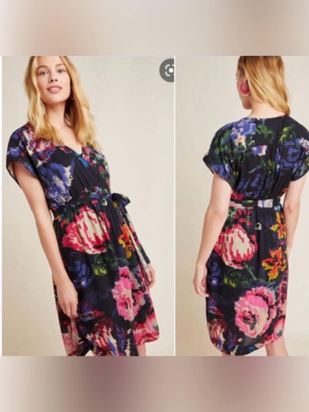 Anthro Astrid Needlepoint Floral Dress XS with Pockets